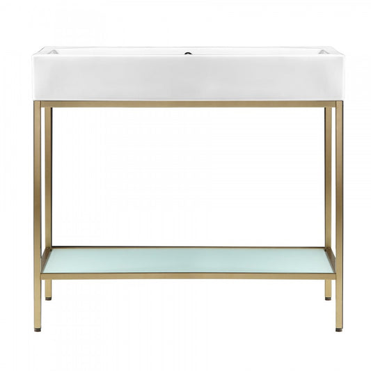 Pierre 40 Single, Freestanding, Open Shelf, Gold Metal Frame Bathroom Vanity