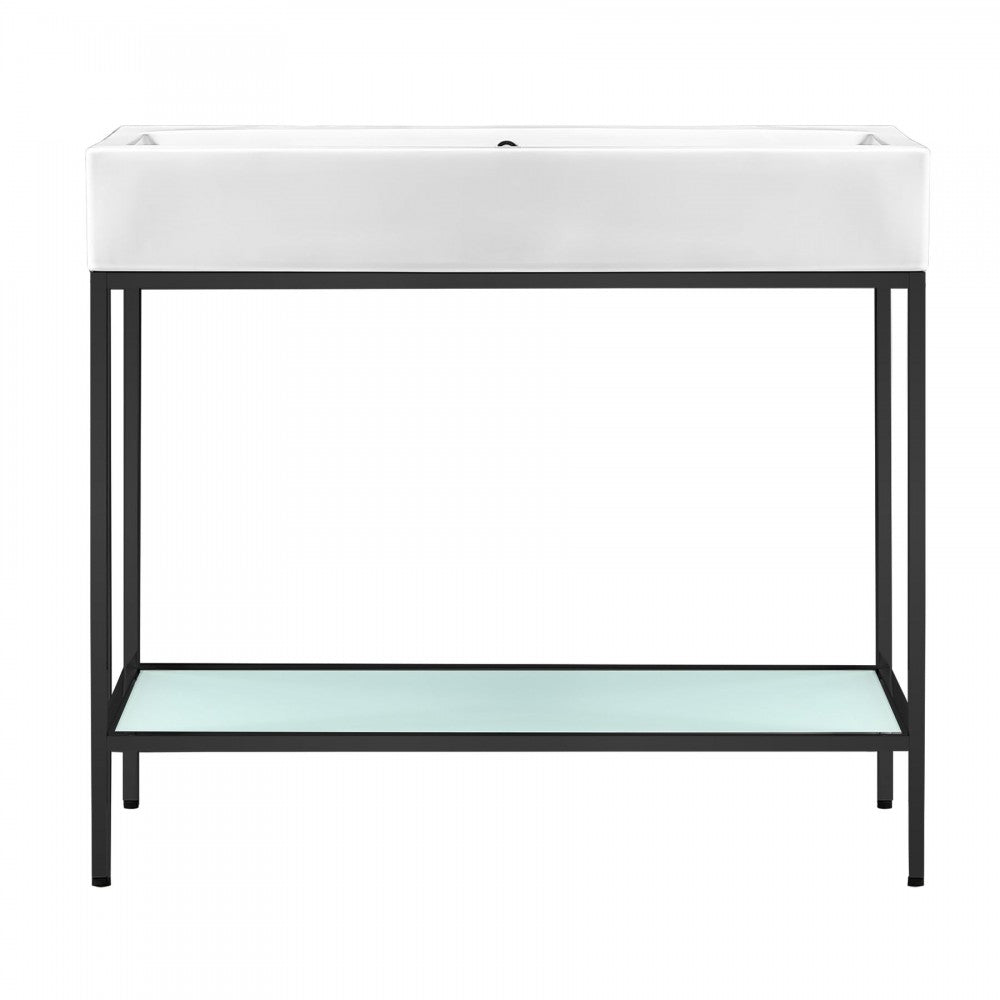 Pierre 40 Single, Freestanding, Open Shelf, Matte Black Metal Frame Vanity