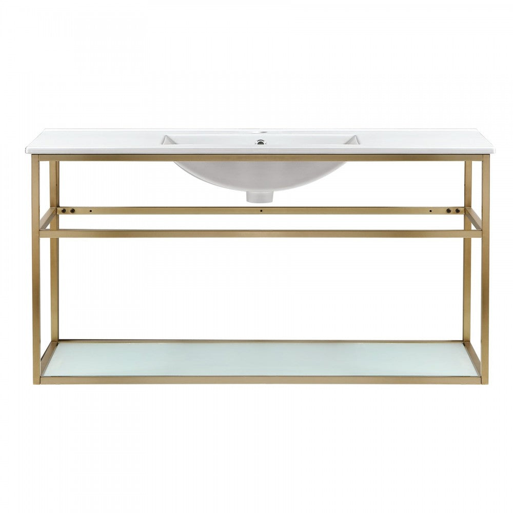 Pierre 48 Single, Open Shelf, Gold Metal Frame Bathroom Vanity