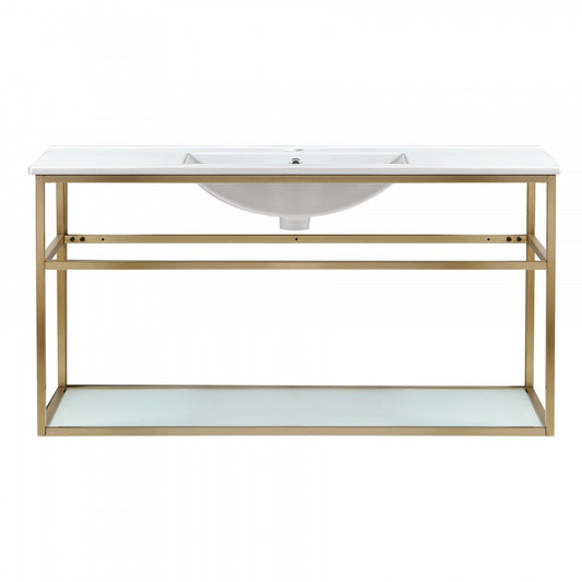 Pierre 48 Single, Open Shelf, Gold Metal Frame Bathroom Vanity