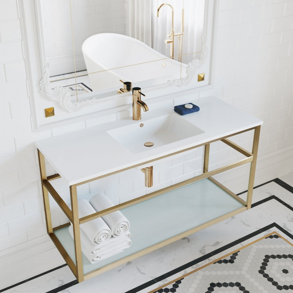 Pierre 48 Single, Open Shelf, Gold Metal Frame Bathroom Vanity