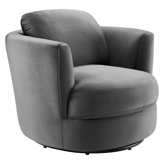 Pirouette Performance Velvet Swivel Armchair, Gray
