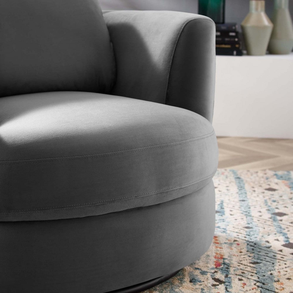 Pirouette Performance Velvet Swivel Armchair, Gray