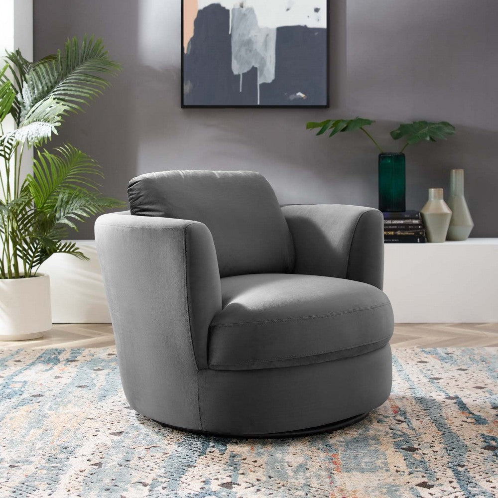 Pirouette Performance Velvet Swivel Armchair, Gray