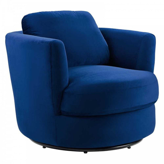 Pirouette Performance Velvet Swivel Armchair, Navy
