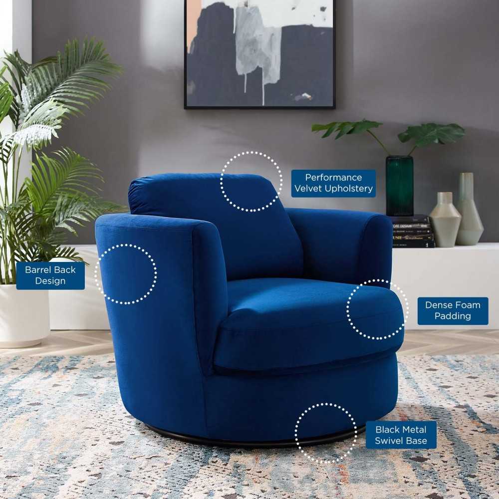 Pirouette Performance Velvet Swivel Armchair, Navy
