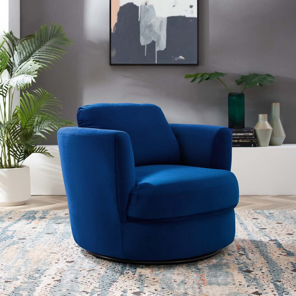 Pirouette Performance Velvet Swivel Armchair, Navy