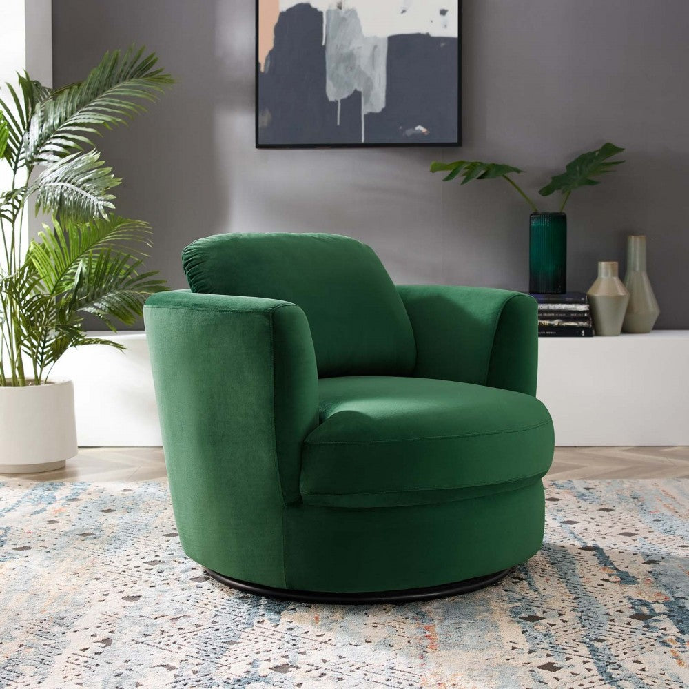 Pirouette Performance Velvet Swivel Armchair, Emerald