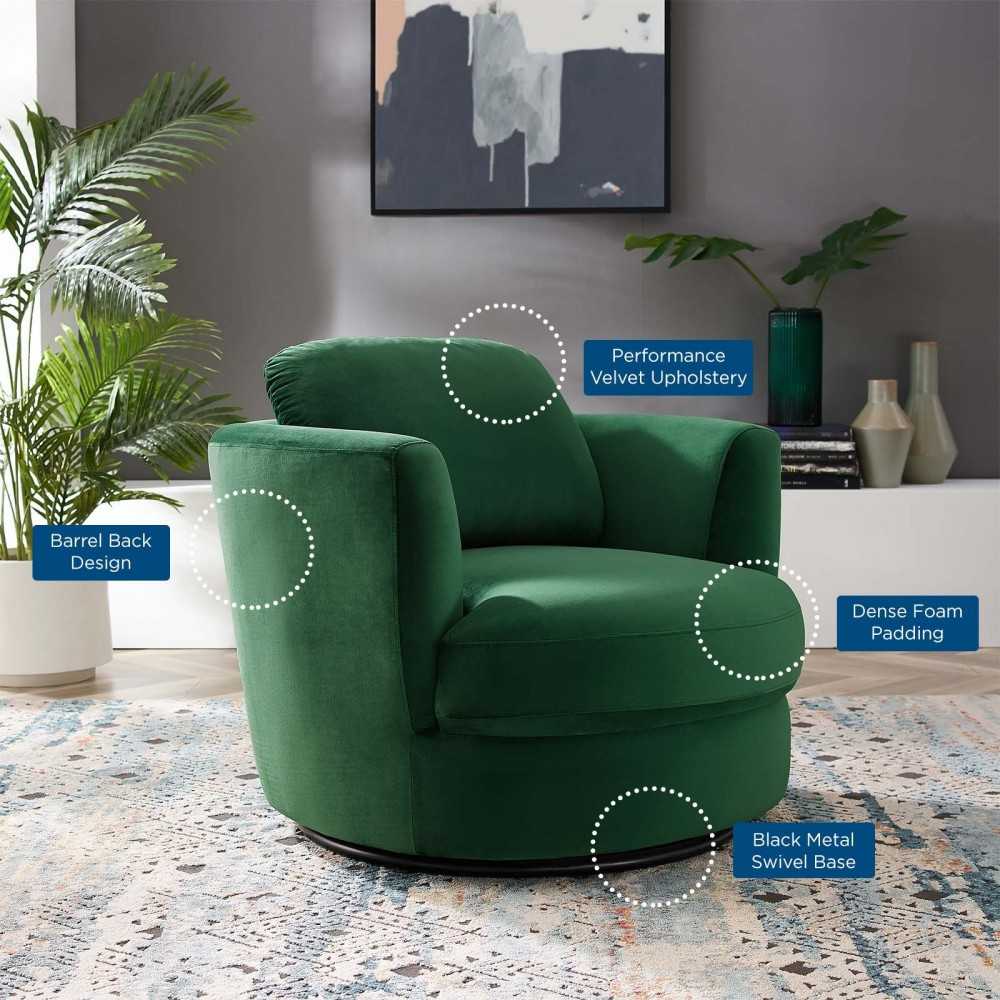 Pirouette Performance Velvet Swivel Armchair, Emerald