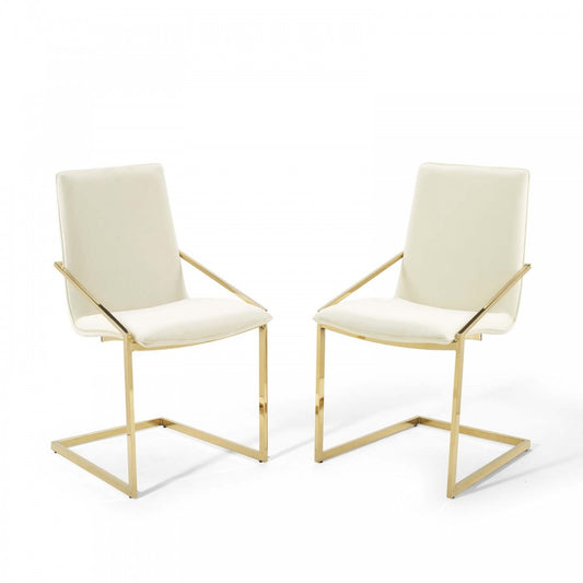 Pitch Dining Armchair Performance Velvet Set of 2, Gold Ivory