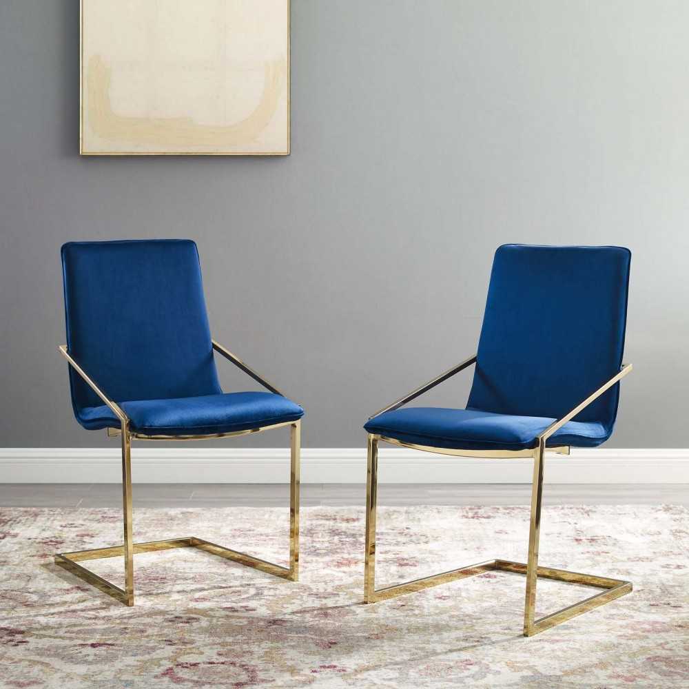 Pitch Dining Armchair Performance Velvet Set of 2, Gold Navy