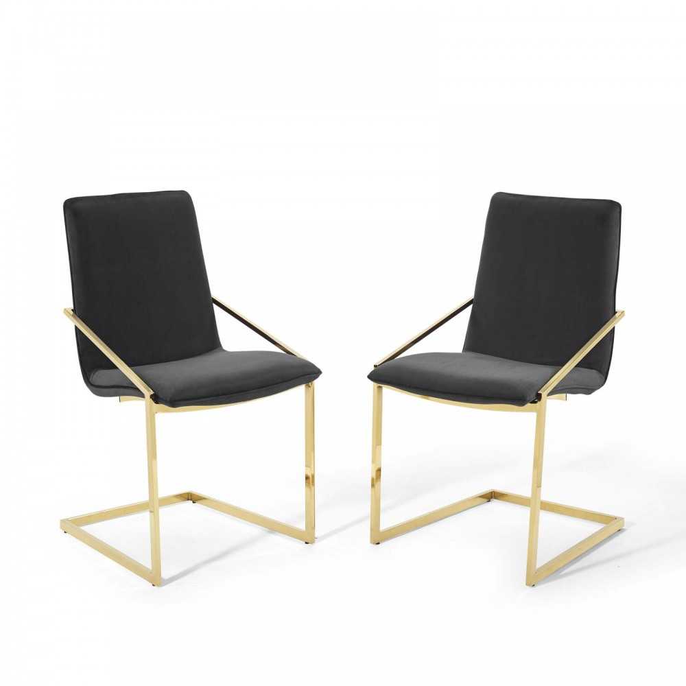 Pitch Dining Armchair Performance Velvet Set of 2, Gold Black