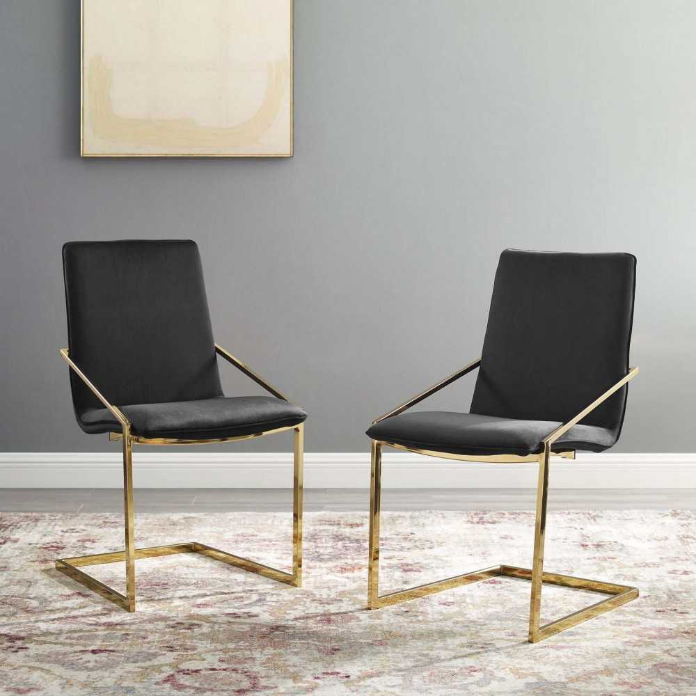 Pitch Dining Armchair Performance Velvet Set of 2, Gold Black