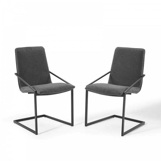 Pitch Dining Armchair Upholstered Fabric Set of 2, Black Charcoal