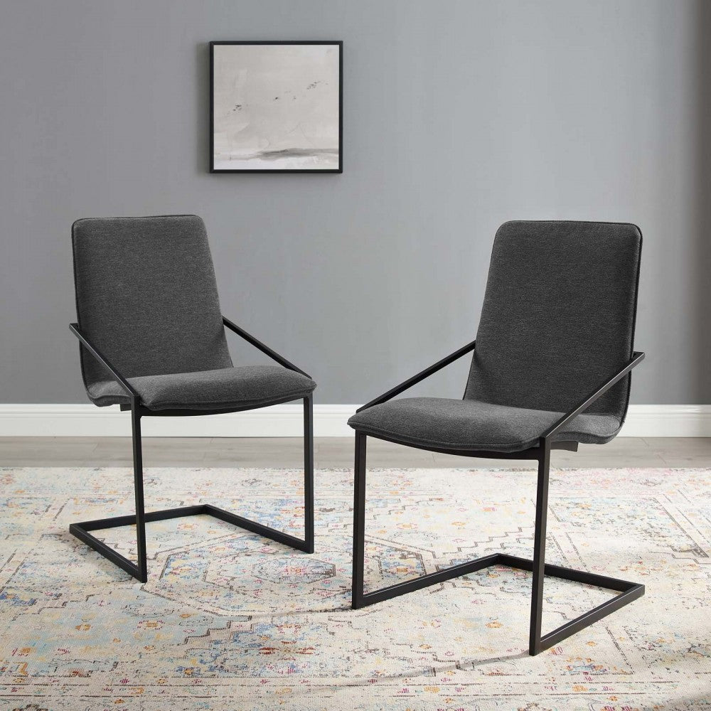 Pitch Dining Armchair Upholstered Fabric Set of 2, Black Charcoal