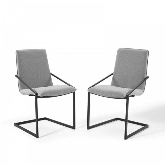 Pitch Dining Armchair Upholstered Fabric Set of 2, Black Light Gray
