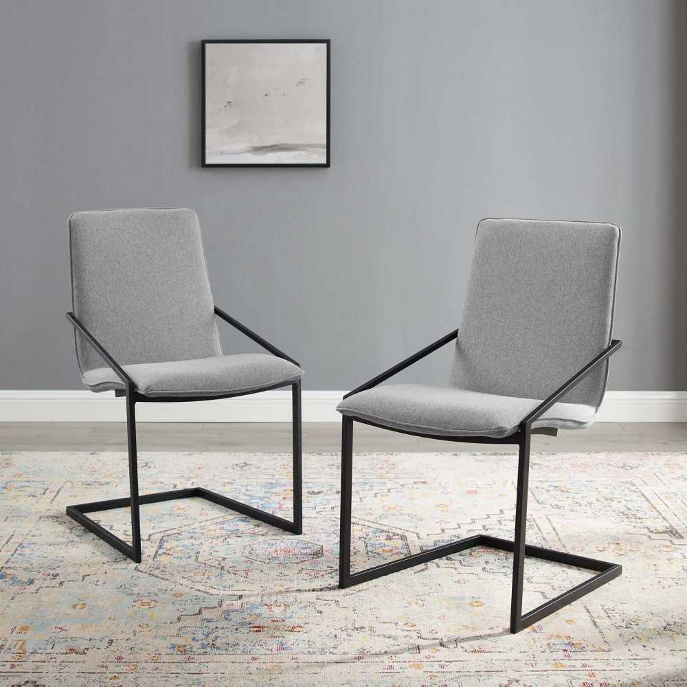 Pitch Dining Armchair Upholstered Fabric Set of 2, Black Light Gray