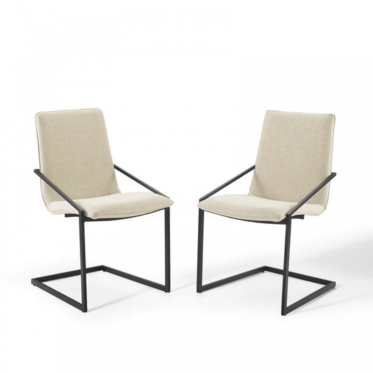 Pitch Dining Armchair Upholstered Fabric Set of 2, Black Beige