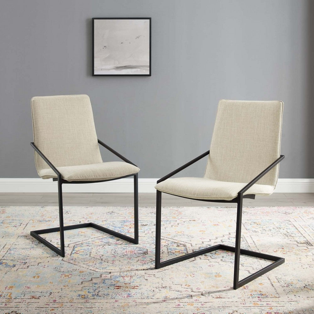 Pitch Dining Armchair Upholstered Fabric Set of 2, Black Beige
