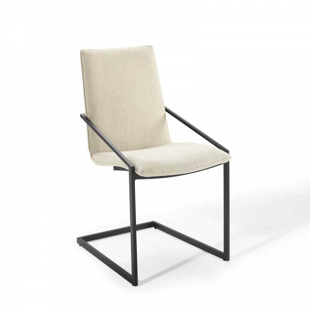 Pitch Dining Armchair Upholstered Fabric Set of 2, Black Beige