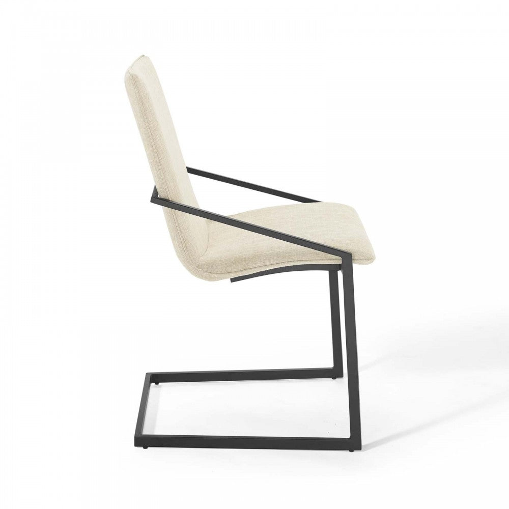 Pitch Dining Armchair Upholstered Fabric Set of 2, Black Beige