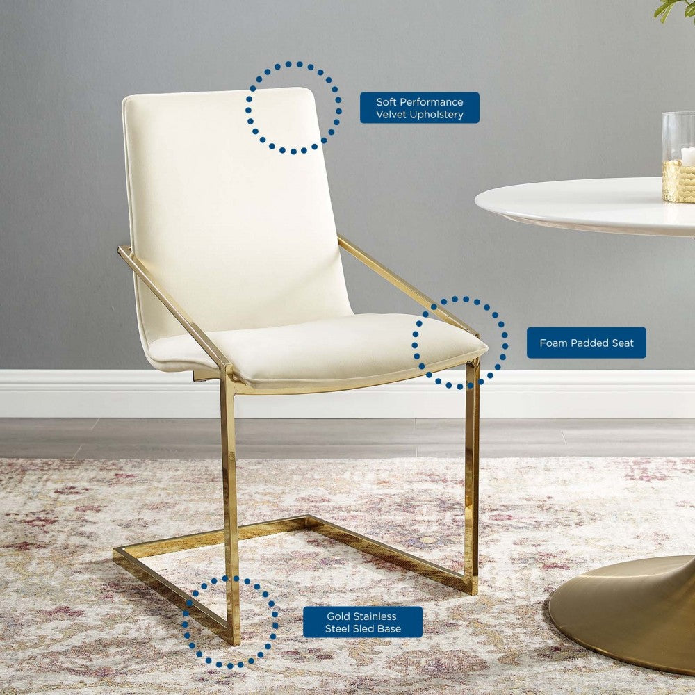 Pitch Performance Velvet Dining Armchair, Gold Ivory