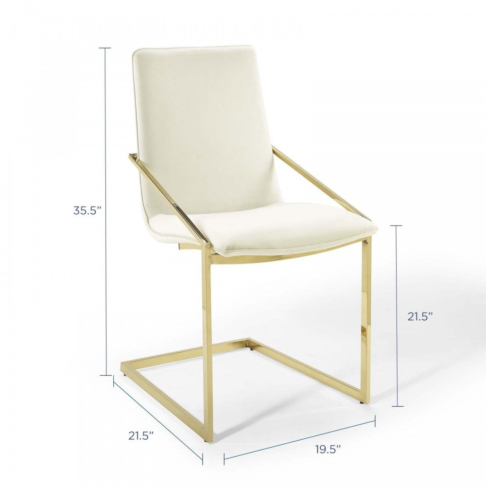 Pitch Performance Velvet Dining Armchair, Gold Ivory
