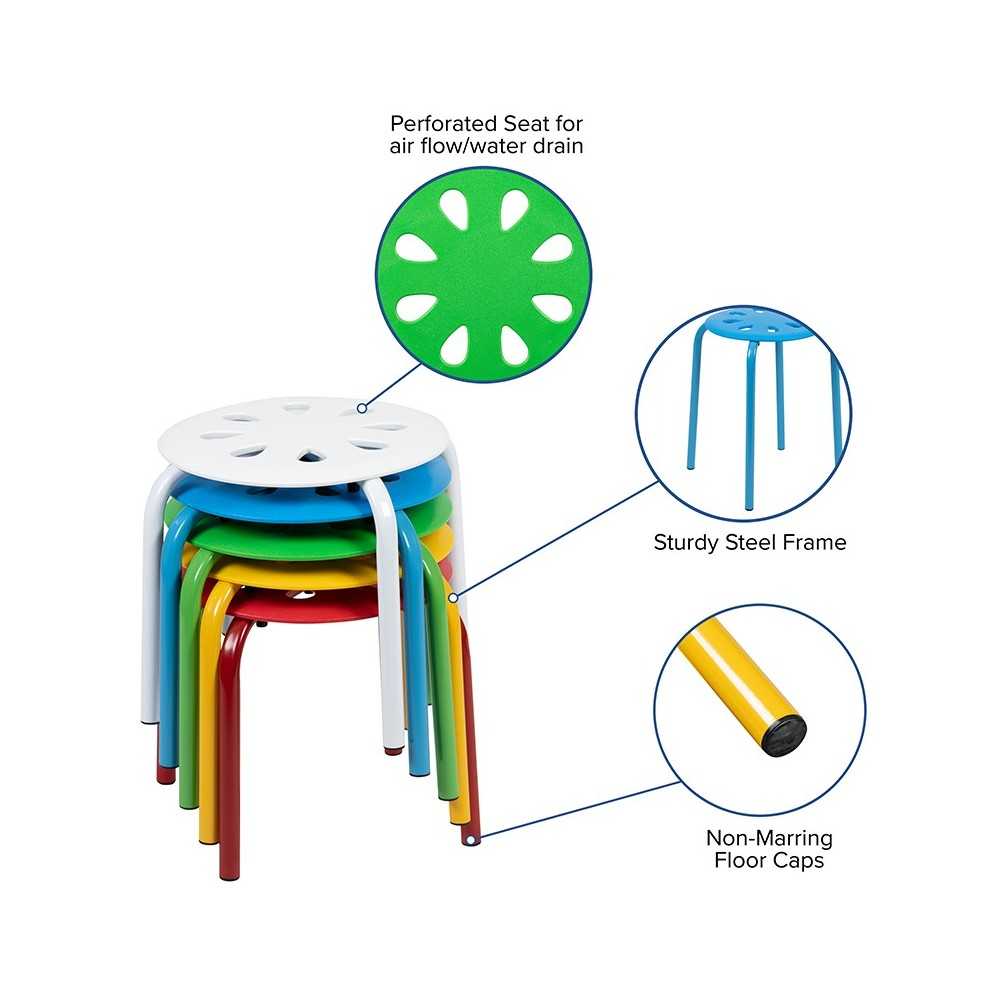 Plastic Nesting Stack Stools, 11.5"Height, Assorted Colors (5 Pack)