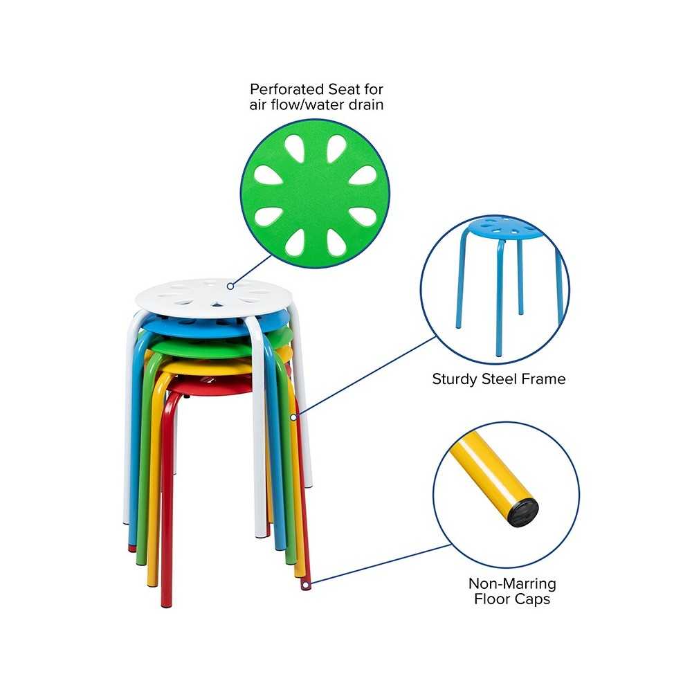 Plastic Nesting Stack Stools, 17.5"Height, Assorted Colors (5 Pack)