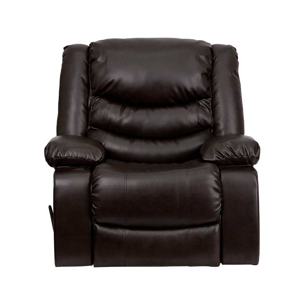 Plush Brown LeatherSoft Lever Rocker Recliner with Padded Arms