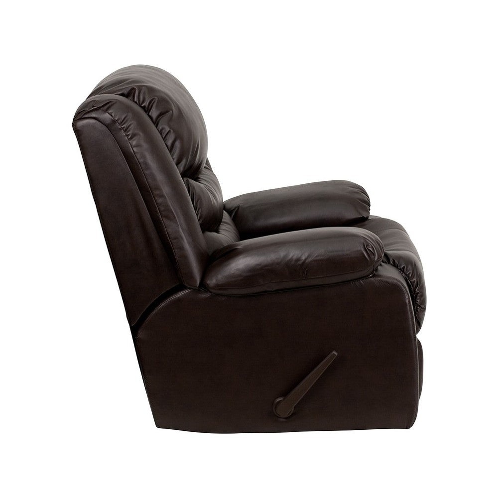 Plush Brown LeatherSoft Lever Rocker Recliner with Padded Arms