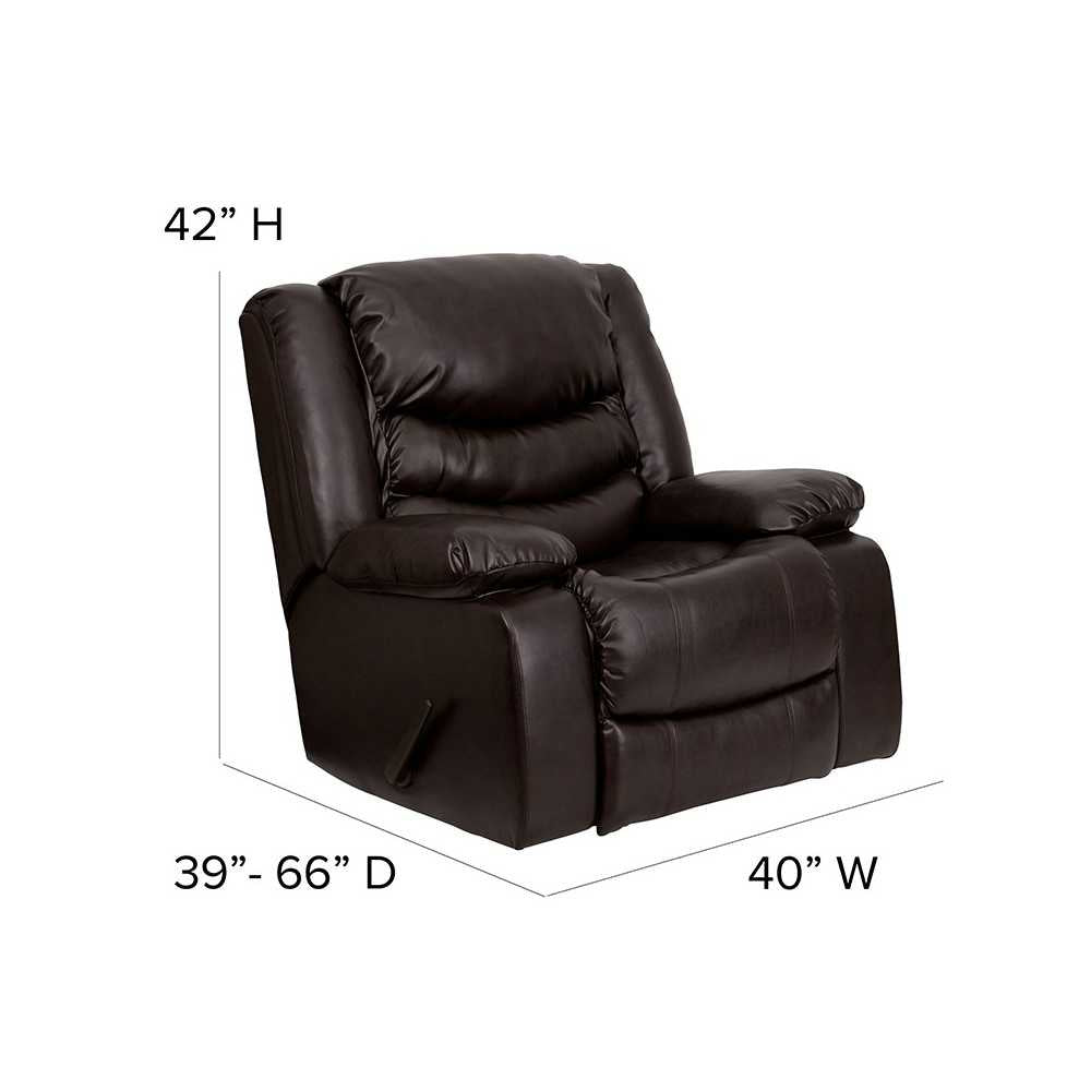 Plush Brown LeatherSoft Lever Rocker Recliner with Padded Arms