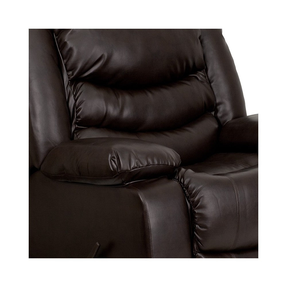 Plush Brown LeatherSoft Lever Rocker Recliner with Padded Arms