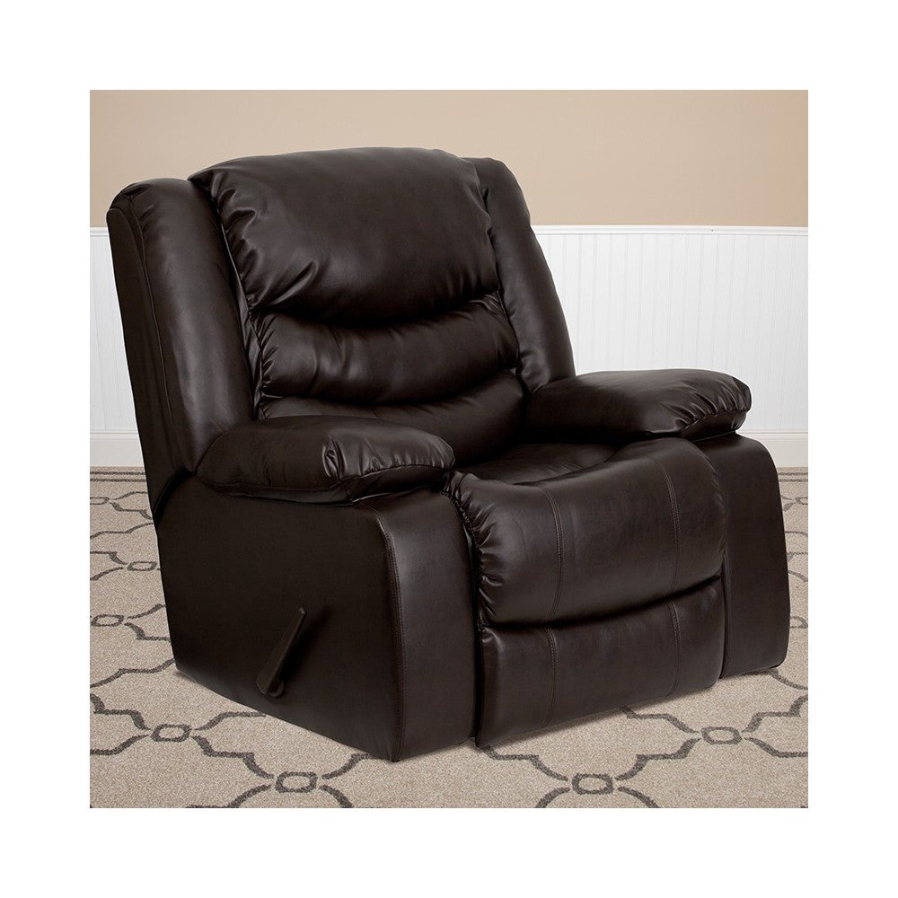 Plush Brown LeatherSoft Lever Rocker Recliner with Padded Arms