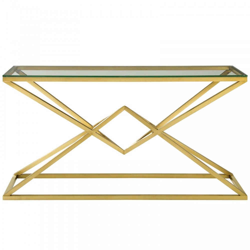 Point 59" Brushed Gold Metal Stainless Steel Console Table