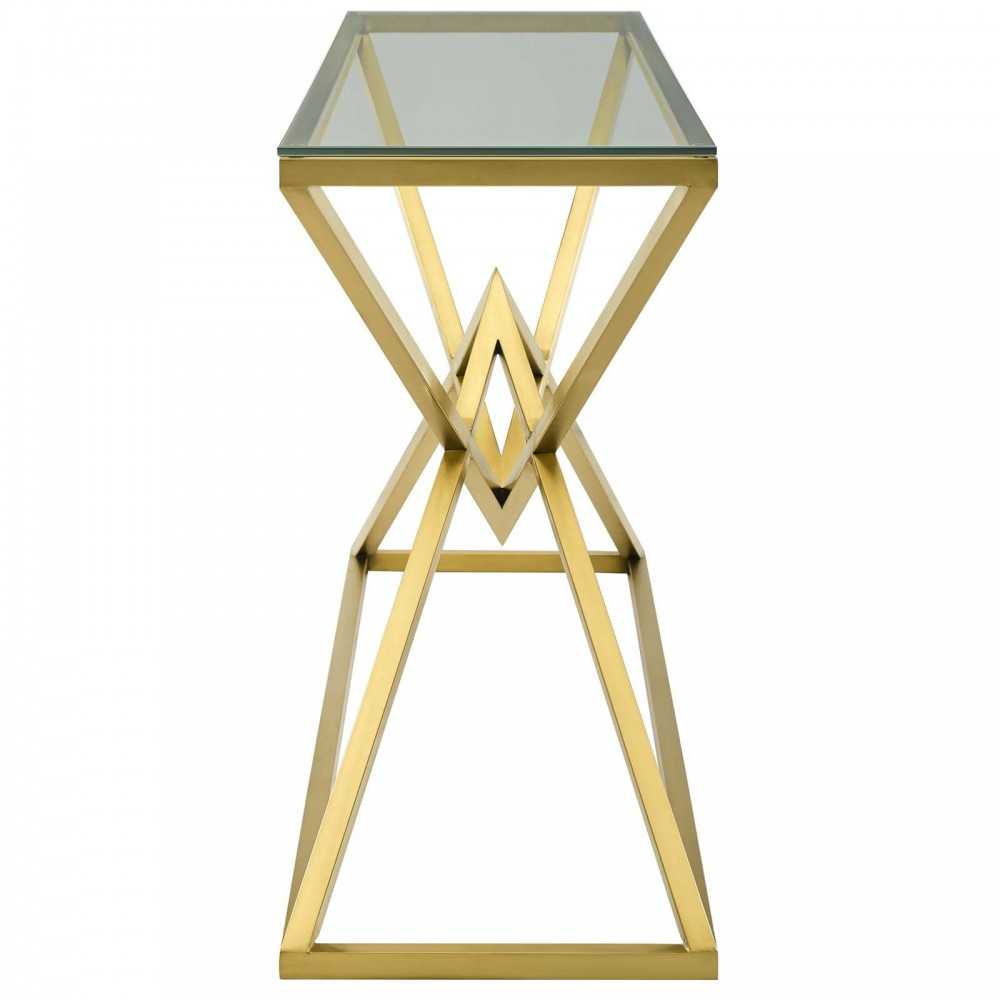 Point 59" Brushed Gold Metal Stainless Steel Console Table