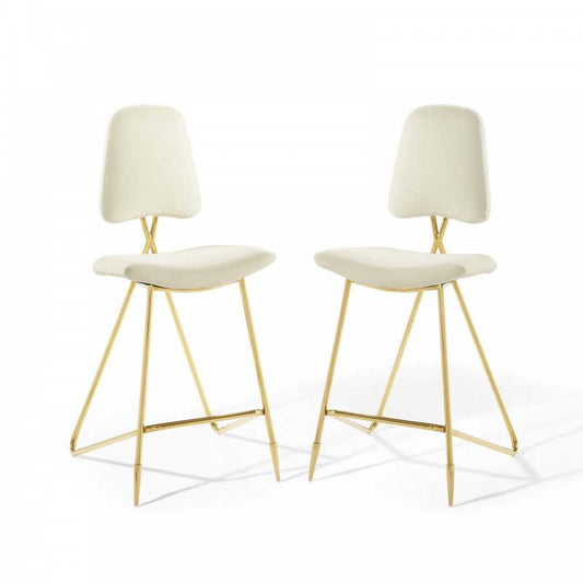 Ponder Bar Stool Performance Velvet Set of 2, Ivory