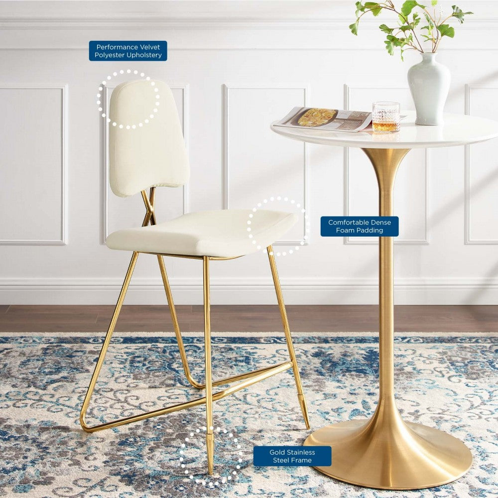 Ponder Bar Stool Performance Velvet Set of 2, Ivory