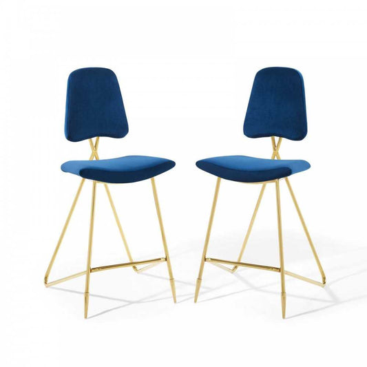 Ponder Bar Stool Performance Velvet Set of 2, Navy