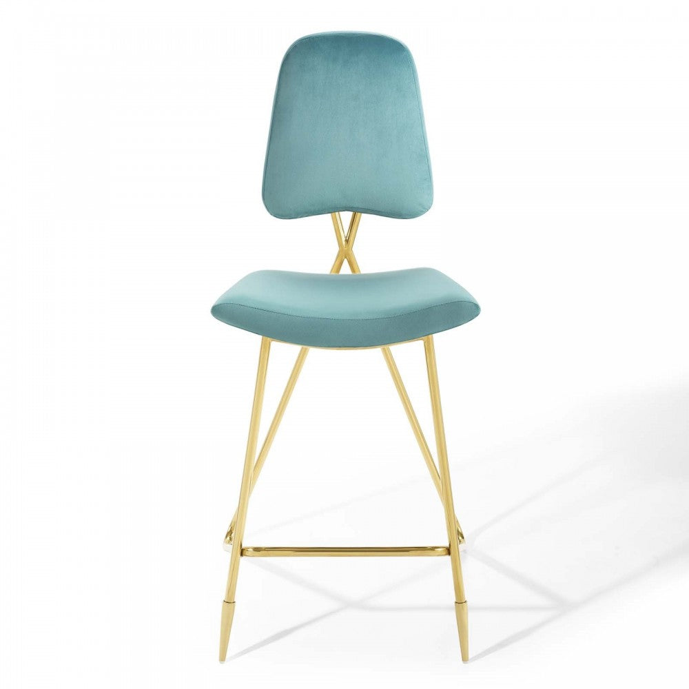 Ponder Bar Stool Performance Velvet Set of 2, Sea Blue