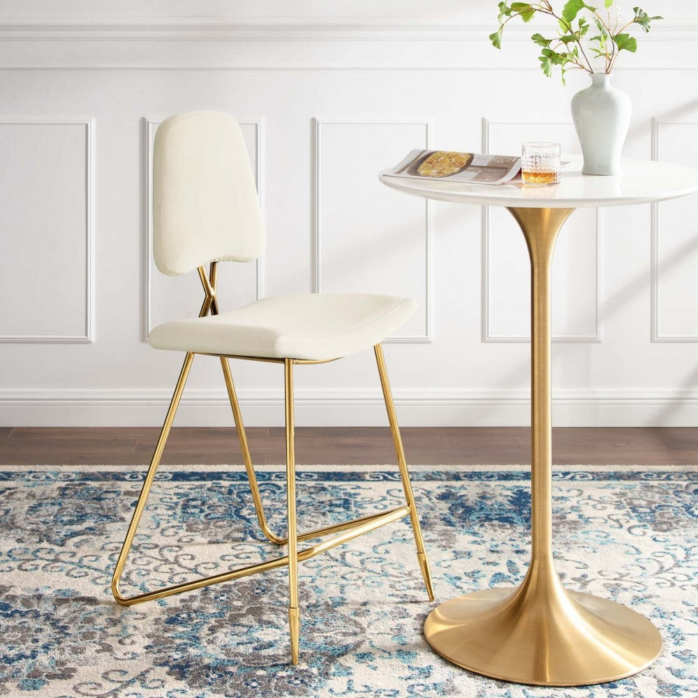 Ponder Performance Velvet Bar Stool, Ivory