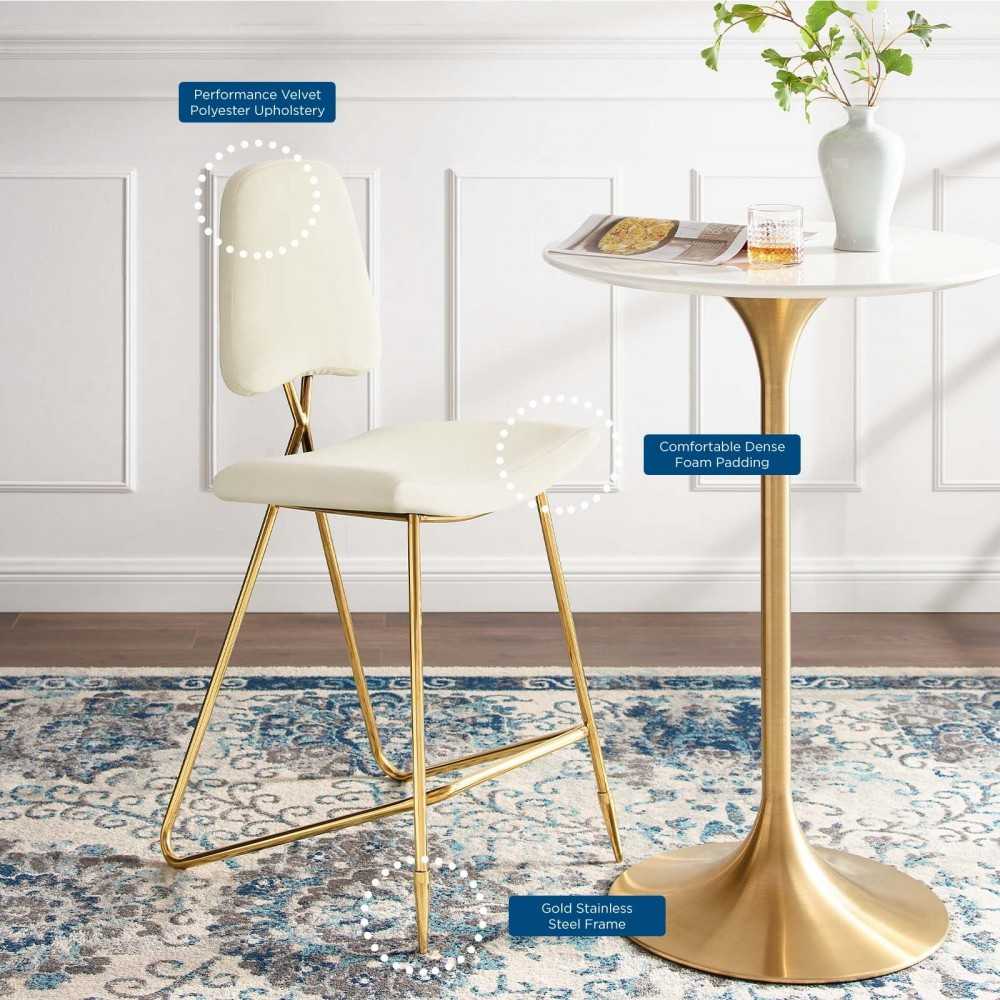 Ponder Performance Velvet Bar Stool, Ivory