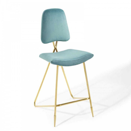 Ponder Performance Velvet Bar Stool, Sea Blue