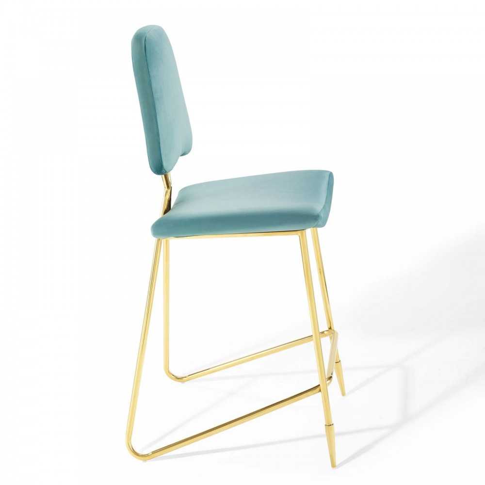 Ponder Performance Velvet Bar Stool, Sea Blue