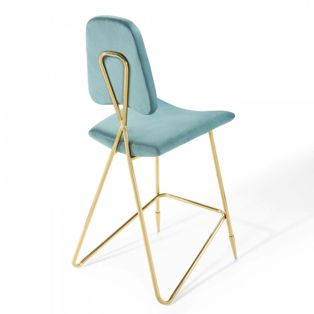 Ponder Performance Velvet Bar Stool, Sea Blue