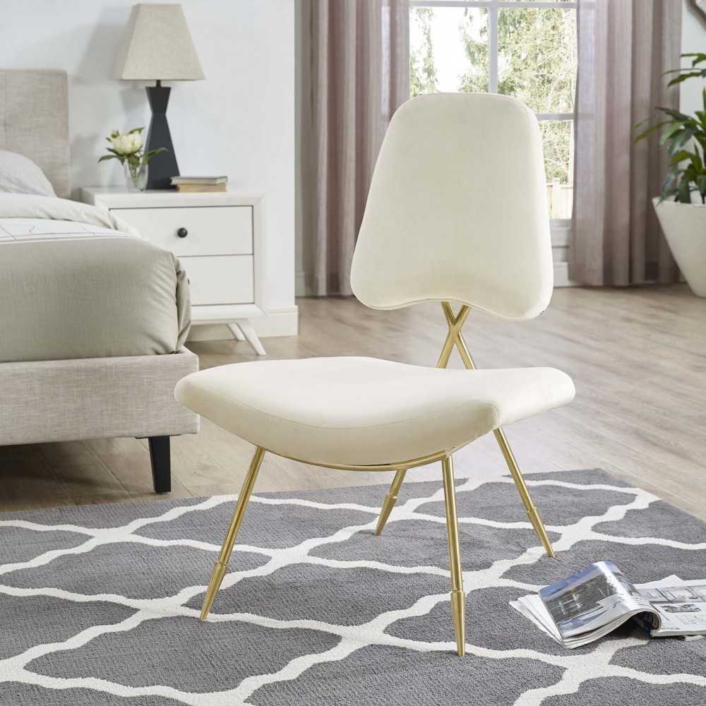 Ponder Performance Velvet Lounge Chair, Ivory