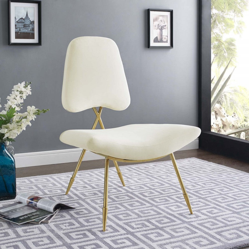 Ponder Performance Velvet Lounge Chair, Ivory