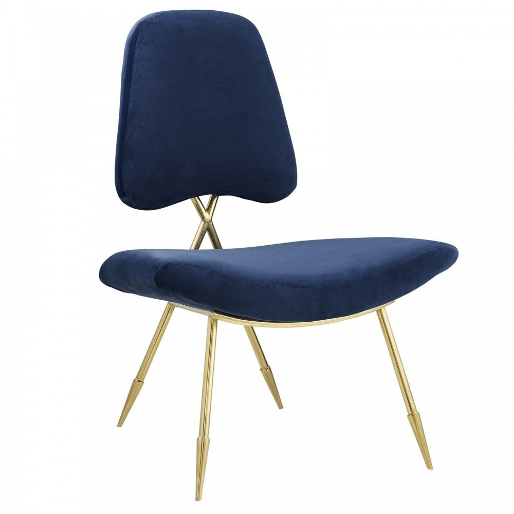 Ponder Performance Velvet Lounge Chair, Navy