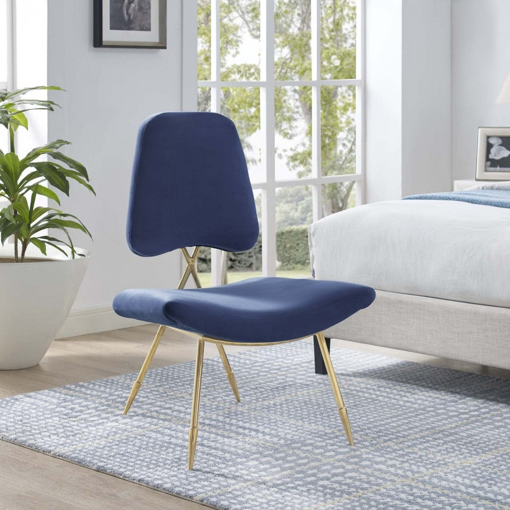 Ponder Performance Velvet Lounge Chair, Navy