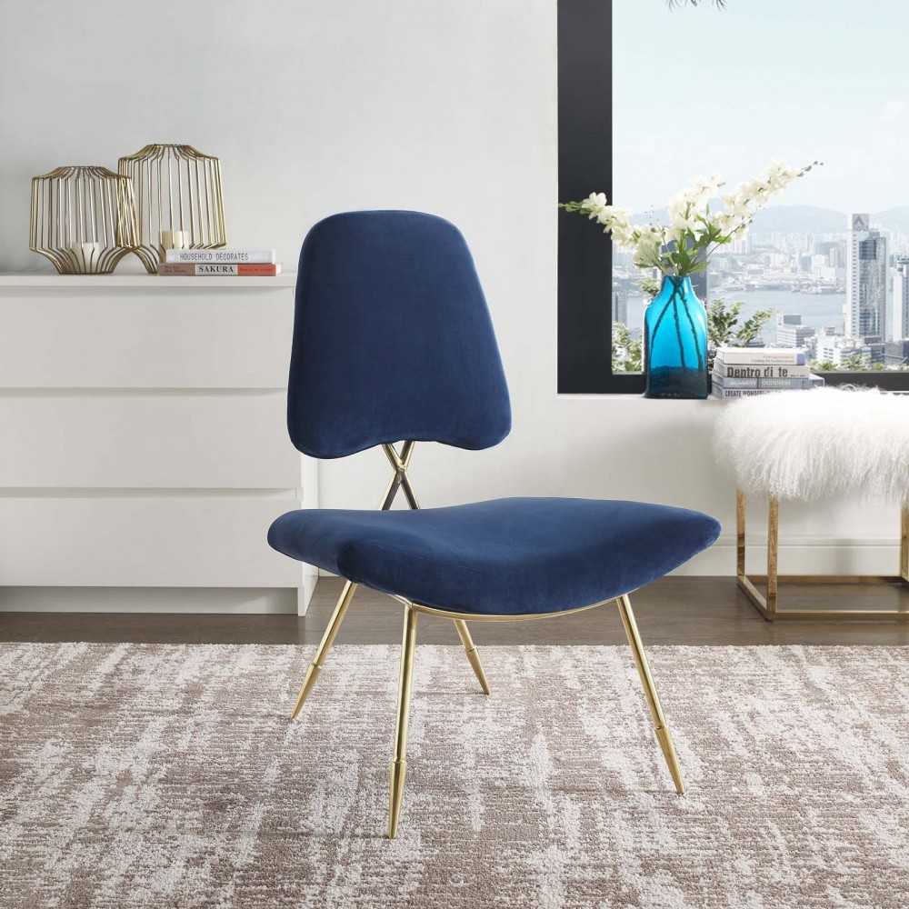 Ponder Performance Velvet Lounge Chair, Navy